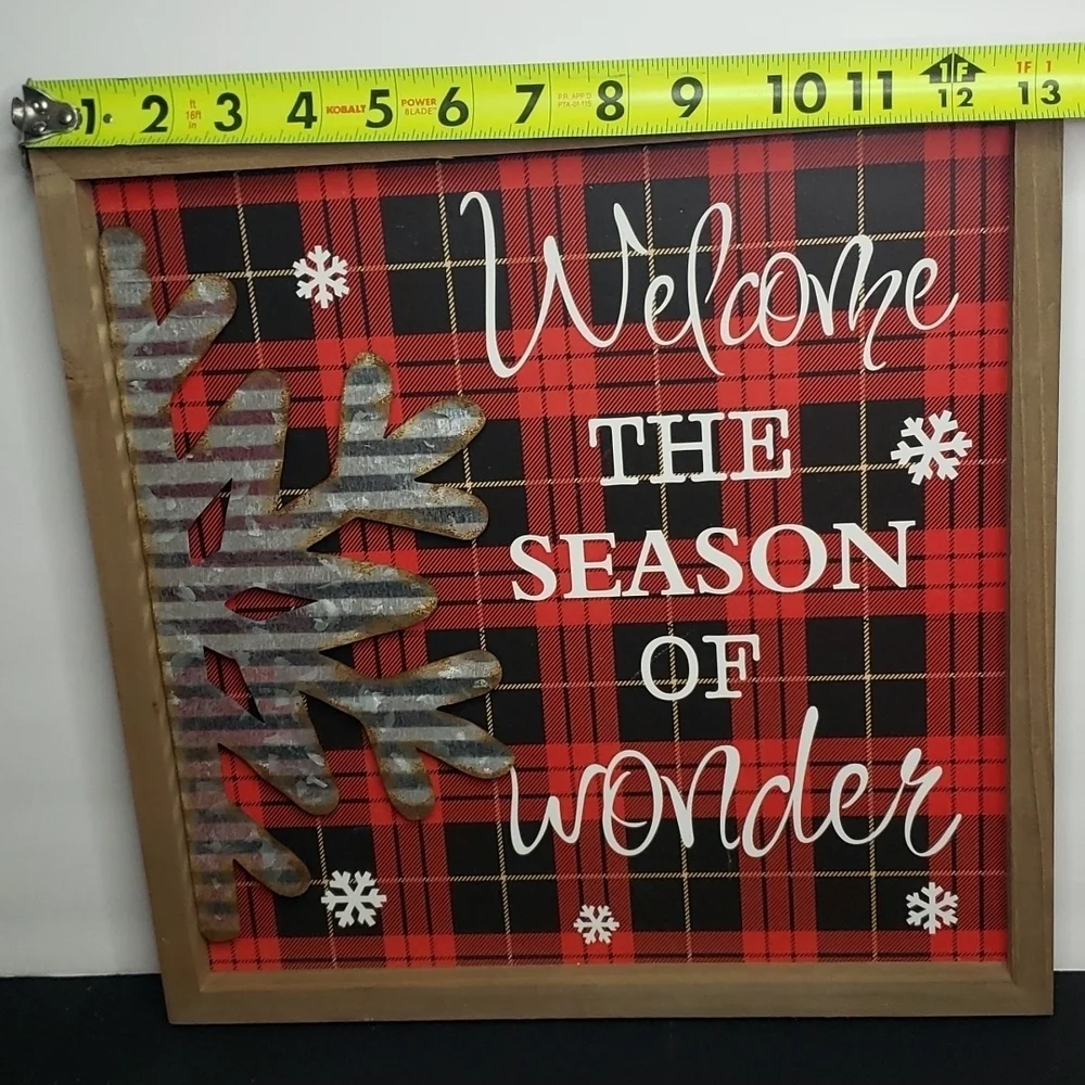 NEW- Buffalo Plaid Holiday Sign 13" Square - Picture 5 of 5